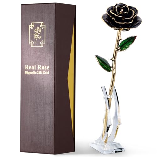 Image of 24K Gold Dipped Preserved Real Rose, Decorative Gift, Black