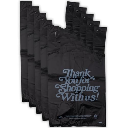 ASSUREPAK Easy Opening Plastic Bag - Black T-Shirt Bags- Heavy Duty Oversized Thank You Bag - 400 Bags - 13\"x10\"x23\" - 21 microns