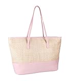 Dieser schicke Beach Bag harmoniert durch die Kombination aus hellem Rosa mit naturbelassenen geflochtenem Stroh