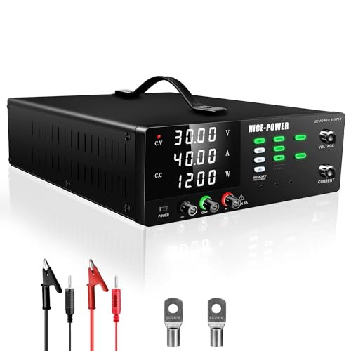 Image of NICE-POWER DC Power Supply Variable, 30V 40A 1200W High Power Switching DC Regulated Bench Power Supply with Output Switch, OCP & OVP, Memory Function, Encoder Knob, 4-Digit LED Display, Lock Button