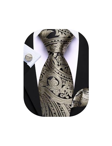 Image of Barry.Wang Men Tie Set Paisley Silk Necktie Pocket Square Cufflinks Formal Wedding Business Party