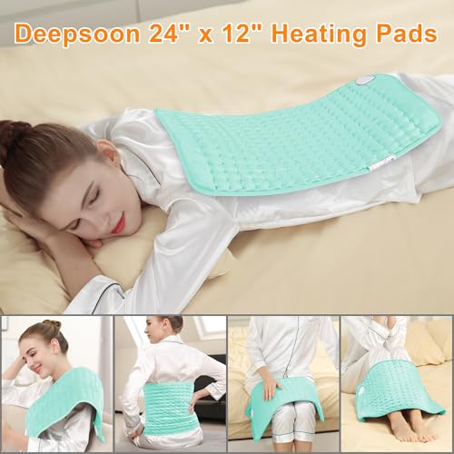 Image of Deepsoon Heating Pad,Electric Heating Pads for Back,Neck,Moist Heating Pad for Abdomen Shoulder Knee Legs,Dry /Moist Heat&Auto Shut Off,Mother's Day Birthday for Men and Women,Light Green,24x12 Inch