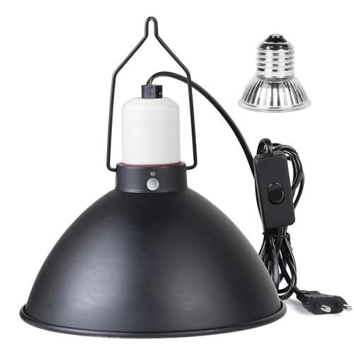 CPROSP Reptilien Terrarium Dome Lampenfassung E27 mit 1 Wärmelampe, Aluminium Reflektorlampe mit Haken, Wärmelampefassung Terrarium für Schildkröte, Bartagame, 20,5cm