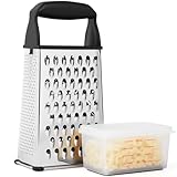 Professional Box Cheese Grater with Container & Handle – Durable Stainless Steel Cheese Shredder for Kitchen, Multi-Sided Food Chopper for Kitchen Use – Black