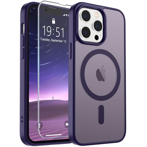 Image of SUPFINE Magnetic for iPhone 13 Pro Case (Compatible with MagSafe) (Military Grade Drop Protection) Translucent Matte Shockproof with Anti-Fingerprint Phone Case,Dark Purple