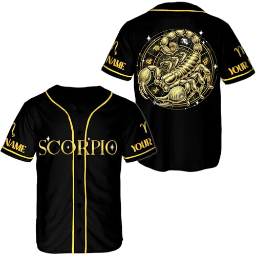 Camelliaa Shop Personalized Zodiac Sign Baseball Jersey Unisex XS-5XL, Scorpio Baseball Jersey, Baseball Scorpio Jersey (Scorpio) Multi