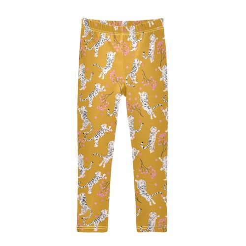 CaTaKu Girls Leggings Tiger Animal Cherry Leggings for Girls Kids Athletic Workout Yoga Pants Size 4-10T