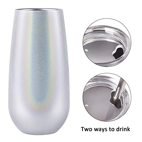 Copo de vinho Stemless duplo isolado de champanhe com tampa, 170 g inquebrável reutilizável coquetel
