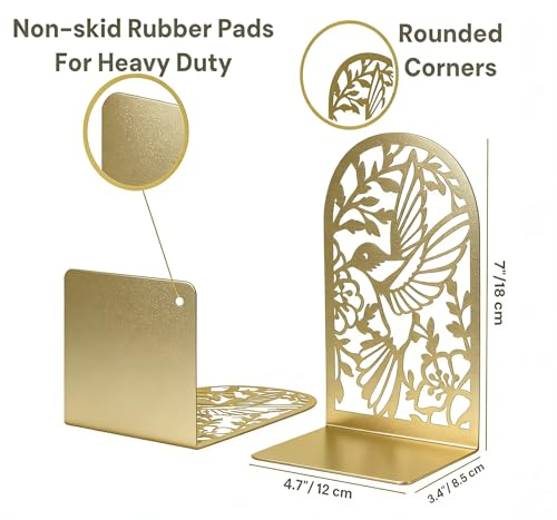 Deefongo Buchstütze 8 Stück, Buchstützen Metall Gold, Bücherstütze Bücherhalter für Regal, Goldene Buchstützen für Kinderbücher, Büro, Schule & Bibliothek