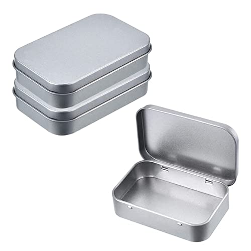 AKOAK Silver Rectangular Hinged Tins Box Containers (3-Pack)