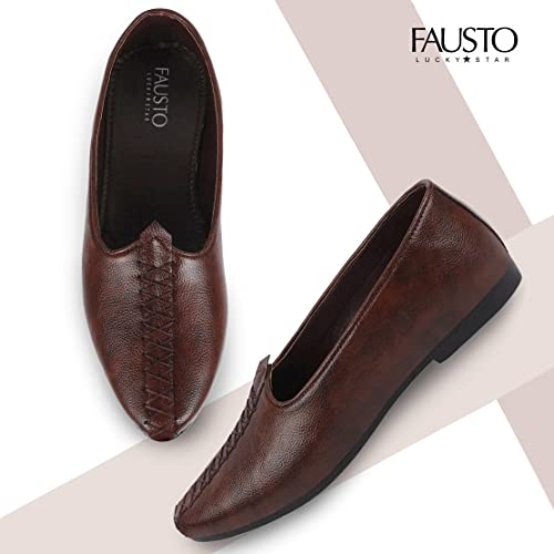 FAUSTO Men's Ethnic Hand Stitched Juttis and Mojaris for Wedding|Outdoor|Occasions|Fashion|Party|Festive|Evening|Shoes with Comfort Insole (6-12 UK)