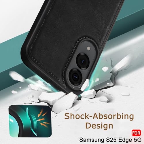 Image of TheGiftKart Genuine Leather Finish Back Cover Case for Samsung Galaxy S25 Edge 5G | Shockproof Design | Camera & Screen Protection | Stunning Minimalist Design Back Cover Case (Black)