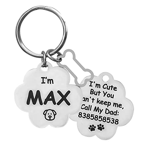 Image of Jypr Customized Product's Pet ID Tag Personalize Black Engraved Name Collar Tag for Your Loving Pet Dog, Cat, Puppy, Horse (Paw Shape Tag with Little Paw Charm), 1 Label
