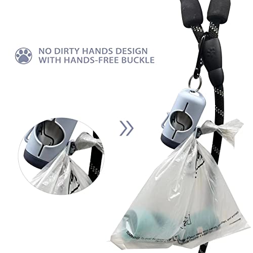 Image of Dog Poop Bag Holder with Leash Clip, Adjustable Strap & 2-Side Hooks for Used Dog Waste Bags (Blue Grey)
