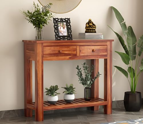 Image of Solid Sheesham Wood Console Table for Living Room Furniture | Hallway Enteryway Console for Home and Office | (Honey Finish)