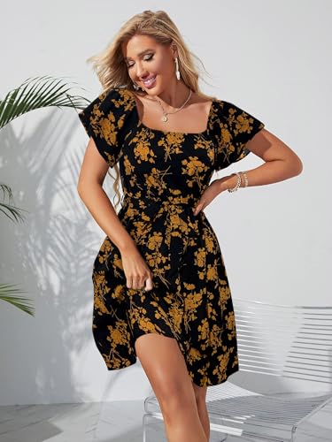 Image of Off Shoulder Ruffle Dress for Women, A-Line Mini Dress with Belt, Fitted Bust Summer Wedding Guest Dress