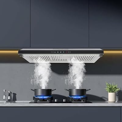 35 Inch Slim Under Cabinet Range Hood, 110V Gesture & Touch Control Kitchen Vent Hood with 3-Speed 1200CFM Dual Copper Motor & Clear Glass Baffle
