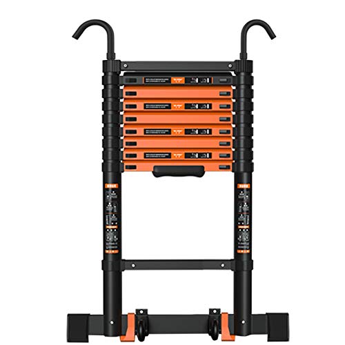 TYXTYX Escalera de extensión telescópica de 10,5 pies / 12,5 pies / 20 pies con Ganchos y Ruedas extraíbles, Escalera telescópica compacta de Aluminio para ático y tejado (tamaño: 5,9 m / 19,3 pies Cover