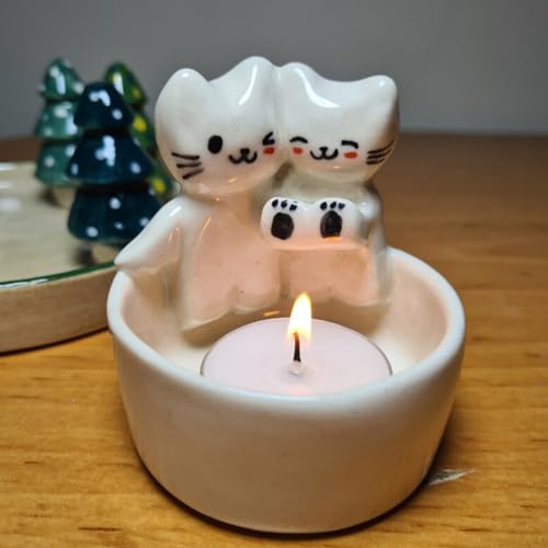 Cartoon Kitten Candle Holder, Cat Candle Holder with Warming Cat Paws, Plaster Candle Holder Decor, Cute Cat Scented Candle Holder Home Decor, Gift for Cat Lover (without Candle) (Couple Kitten)