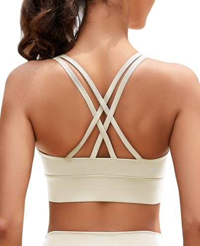 AegisChic Beige Strappy Sports Bra for Women Yoga Sports Bras
