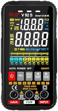 VAR TECH V 92 S Smart Digital Multimeter True RMS Fully Auto 6000 Counts HD Display, 600 V AC DC 10 A AC DC, Resistance Frequency Continuity Capacitance Temperature tests with NCV