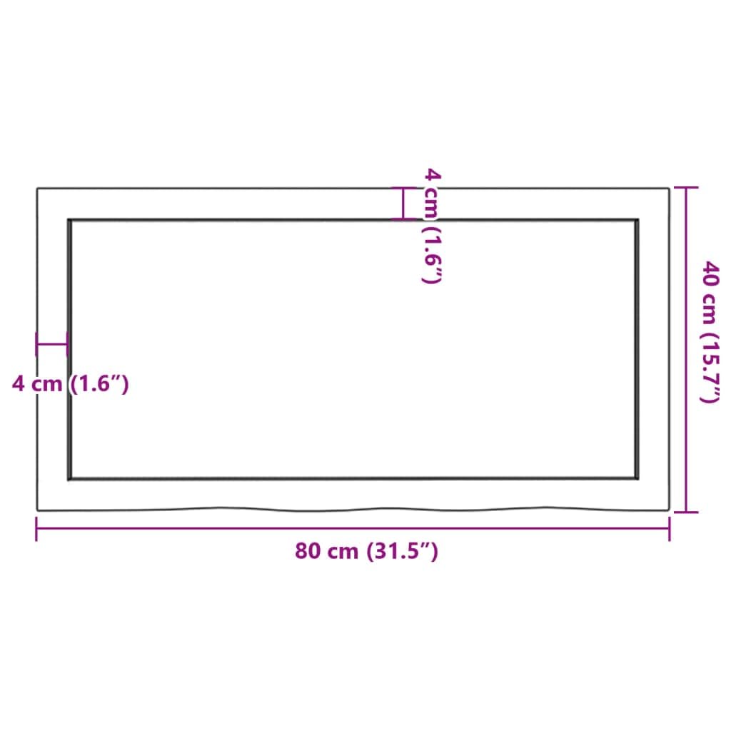 Piano lavabo marrone chiaro in legno di rovere massiccio, 80 x 40 x (2-4) cm, con bordo naturale, laccato, versatile come piano di lavoro, piano da tavolo, ripiano per ufficio, cucina