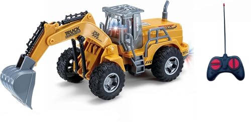 Ruspa Escavatore Giocattolo Radiocomandato RC con Luci LED Mezzi Cantiere Telecomandati per Bambini Bulldozer Trattore Scavatrice Ruspa Radiocomandata Mezzi Lavoro Martello Pneumatico Porta Tronchi