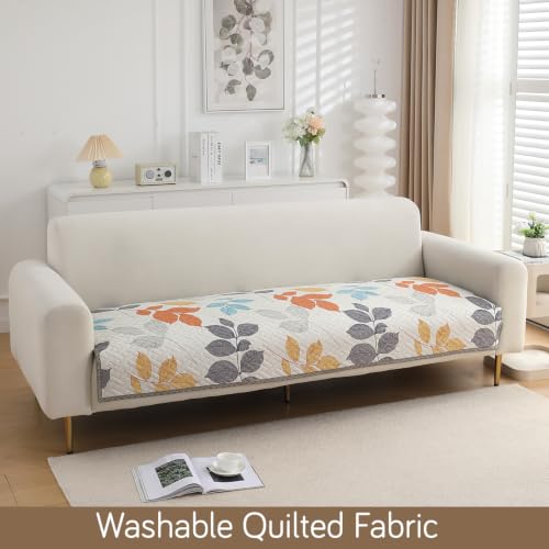 Image of HOKIPO 'HomeHues Series' Printed Quilted Sofa Cover Mat for 2 Seater Sofa, Multicolor Leaves (IN-807-D2*1)