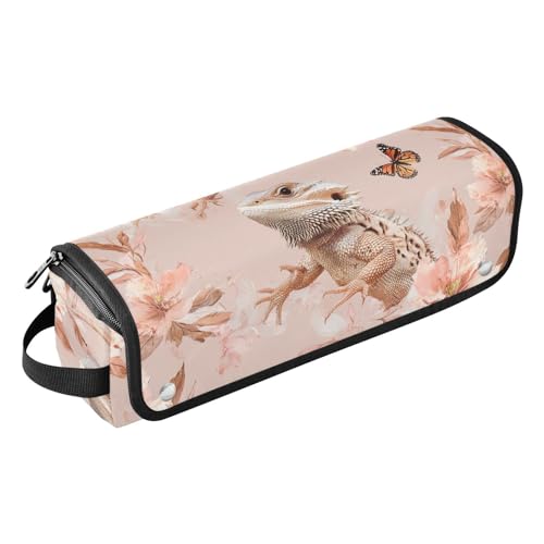 Borsa da viaggio per strumenti per capelli da donna con tappetino in ferro grande custodia da viaggio per raddrizzatori, ferro arricciacapelli, asciugacapelli, drago barbuto chic rettile color oro