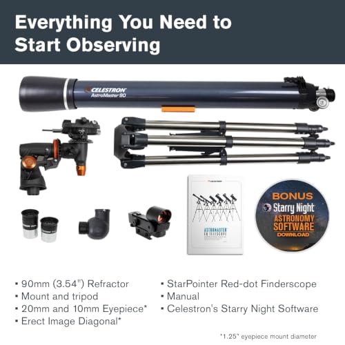 Celestron – AstroMaster 90EQ Refractor – Manual Telescope for Beginners – Fully-Coated Optics – Adjustable-Height Tripod – Includes Accessories Plus Astronomy Software Package by Celestron - Image 3