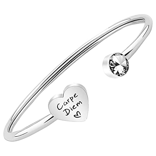 Carpe Diem armband mantra meddelande öppen manschett inspirerande smycken e rostfritt stål, colore: Carpe Diem br