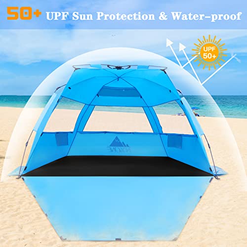 Nxone Xl Pop Up Beach Tent, Deluxe Sun Shade Shelter For 4 Person, Upf 50+ Protection, Windproof Beach Shade, Extendable Floor With 3 Ventilating Windows Plus Carrying Bag, Stakes And Guy Lines #TOP3