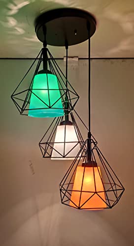 Image of Arus Metal and Glass Diamond Shaped with Glass Piece 3 Light Combo Ceiling Light for Home and Office (Multicolor Pack of 1 Set)