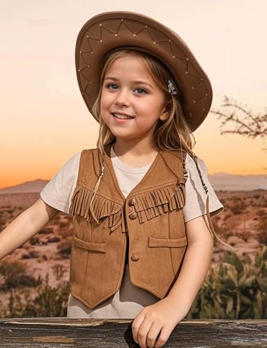 Happy Cherry Girls Suede Fringe Vest Sleeveless Boho Tassels Jacket Cardigan Western Cowgirl Concert3