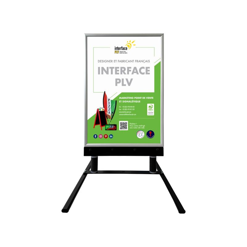 Panneau en bois gris sur ressorts avec porte affiche alu format A1 - Dimensions 110 x 63 cm