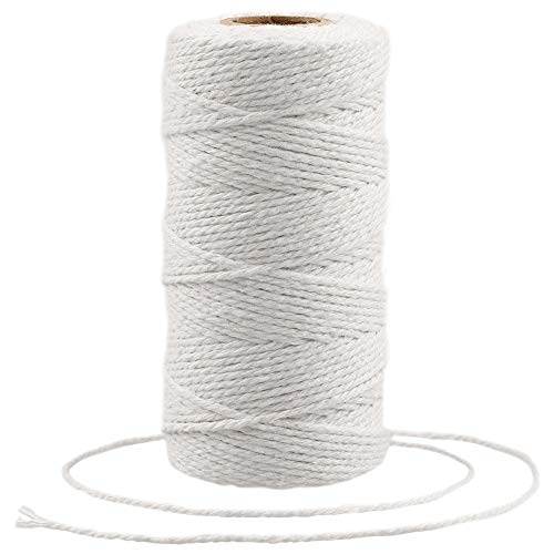 KINGLAKE Cuerda de algodón blanco de 100 m, 2 mm, hilo de algodón para hornear, carniceros, cocina, manualidades, envoltura