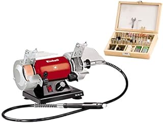 Einhell Doppelschleifer TH-XG 75 Kit (120 W, max. 9900 min-1, Ø75 x ø10 x 20 mm Schleifscheiben, Körnung K120 und K400, flexible Welle, inkl. 100-tlg. Zubehör-Set)