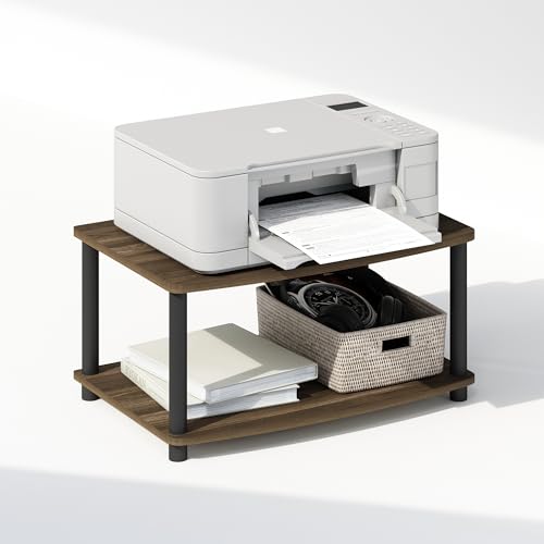 Image of Furinno Turn-N-Tube 2-Tier Printer Table with Storage, Under Desk Printer Stand, Toolless Assembly, for CPU, Work Supplies, Home Office, Americano