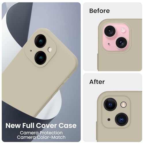 Image of FireNova Designed for iPhone 15 Case, Silicone Upgraded [Camera Protection] Phone Case, Soft Anti-Scratch Microfiber Lining Inside, 6.1 inch, Khaki