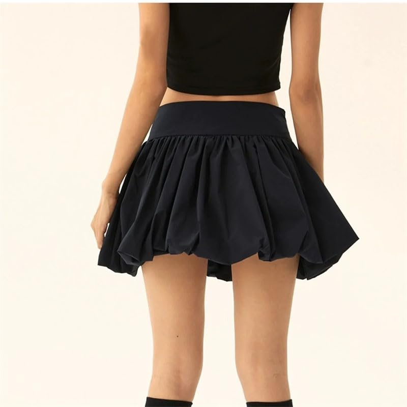 Women's High Waist Bubble Mini Skirt Vintage Casual Elastic Waist A-Line Skirts4
