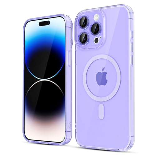 LoeoeL for iPhone 14 Pro Case Clear Mag Safe, Magnetic Transparent TPU Silicone Compatible with Magsafe Phone Case for Women, Slim Thin Glossy Non-Yellowing Bright Hard Plastic, Purple Lavender