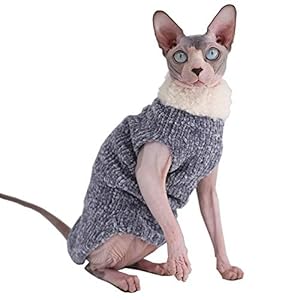 Sphynx Katzenbekleidung, Winter, warm, Kunstfell-Pullover, Outfit, modischer hoher Kragen, Mantel für Katzen und kleine Hunde, Kleidung, haarlose Katzen-Shirts, Pullover (S (1,5-2 kg), blau-grau)