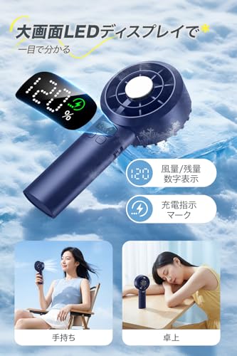 ハンディファン 超強風 大風量 【2026夏モデル・120段階風量調節】 携帯扇風機 手持ち扇風機 卓上扇風機 小型 5000mAh大容量 Type-C充電式 143g軽量 静音 LED表示 2WAY 暑さ対策 熱中症対策 通勤 通学 オフィス スポーツ観戦 花火大会 登山 旅行 (紺色)