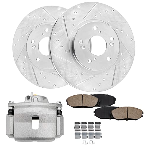 Detroit Axle - Front Drilled Brake Rotors Ceramic Brake Pads + Right Brake