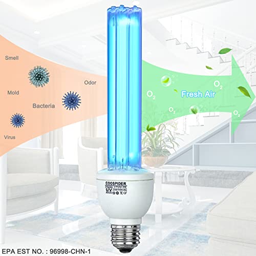 Uv Germicidal Lamp With Ozone, 25 Watts Uvc Light Bulb With Base, 3-Gear Timer 5/15/30 Minutes, 185Nm Wavelength Uv Light Sanitizer For Bedroom/Closet/Kitchen/Bathroom, E26 110V Ctuv-25 (With Ozone) #TOP1