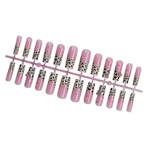 Jiingekk Rosa Leopardenmuster Acryl Künstliche Nägel Set