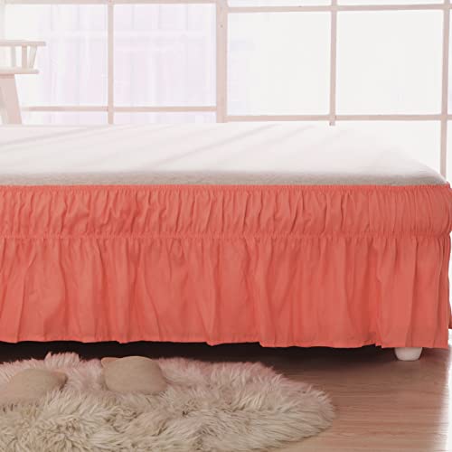 Ayasw Bed Skirt Queen Size 16 Inch Long Dust Ruffle Premium Soft And Cozy 1800 Brushed Microfiber Three Fabric Sides Wrap Around With Elastic No Top Easy On Cover Up The Bed Coral #TOP2