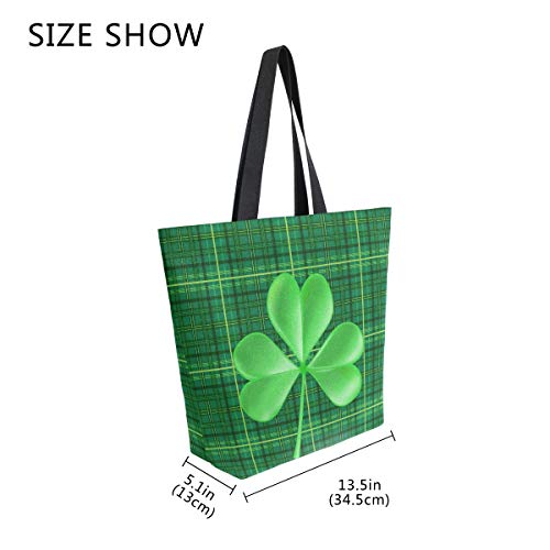 Image of St Patrick's Day Canvas Tote Grocery Bag Shoulder Casual Book Bag Large for Women Teachers, Shamrock Clover Cotton Bag Shopping Purse Handbag Reusable Multipurpose Use