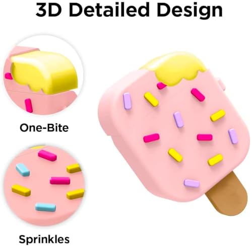 Image of Airpods 4 Cover Silicone Case (2024) Active Noise Cancellation (ANC) with Keychain Protective Case ((Pink) Ice-Cream)