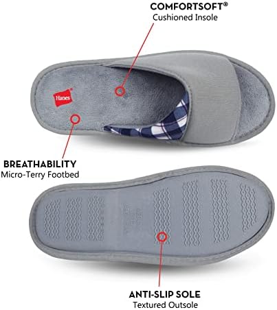 Hanes womens Open Toe Contrast Plaid Slide With Memory Foam and Anti-skid Sole Slipper, Grey, Large US | Image 2
